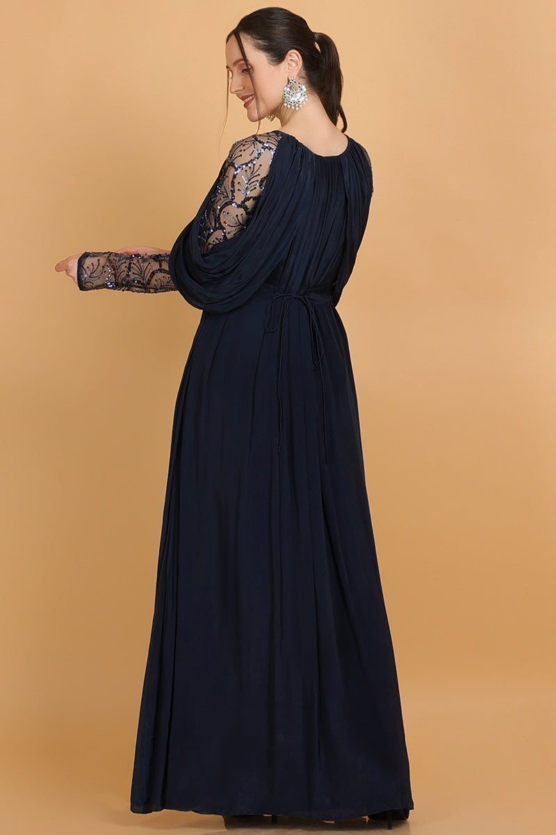 Sequins Embroidered Peacock Blue Silk A Line Wedding 2