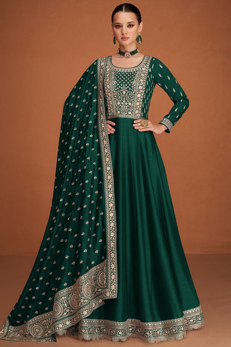 Sequins Embroidered Peacock Blue Silk A Line Wedding 1