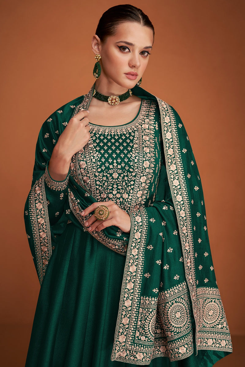 Sequins Embroidered Peacock Blue Silk A Line Wedding 1